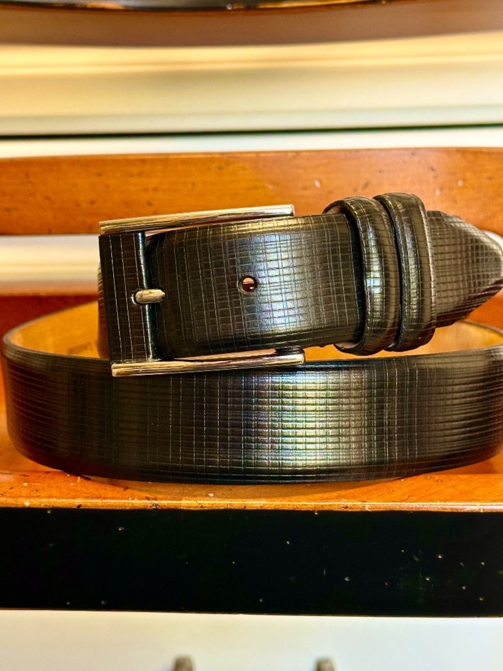 Remo Tulliani Cross-Hatch Pattern Leather Belt Mens SZ 36 - Picture 2 of 15
